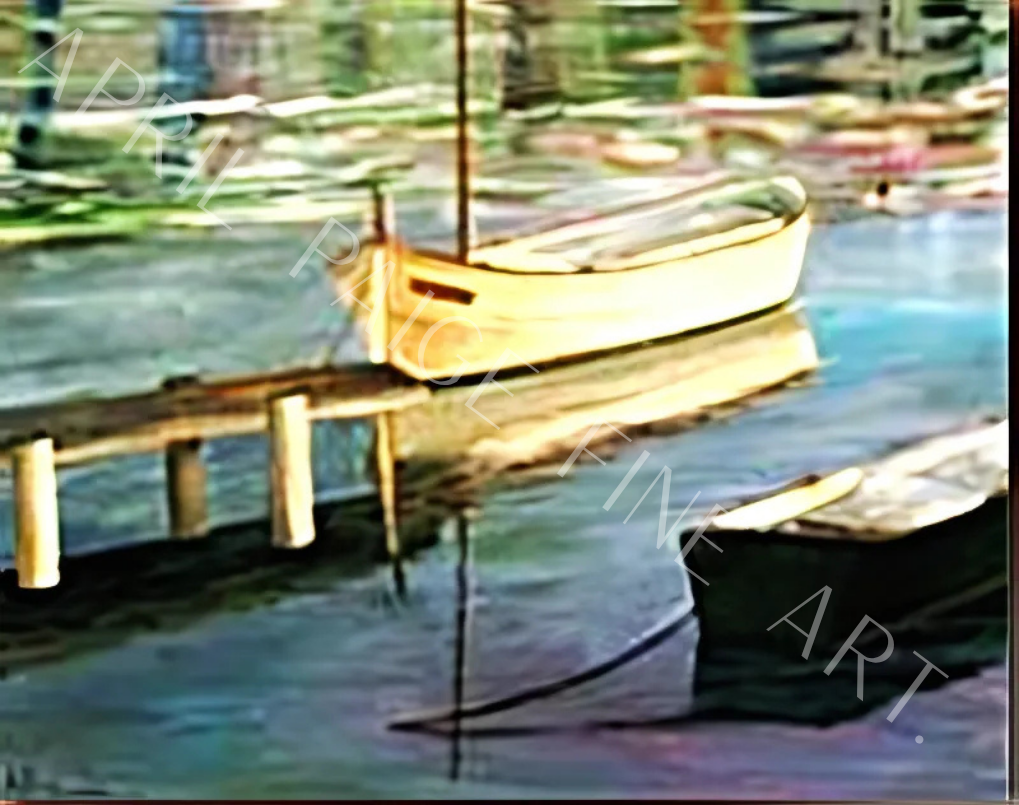 Small boat tied to a dock with blurred background