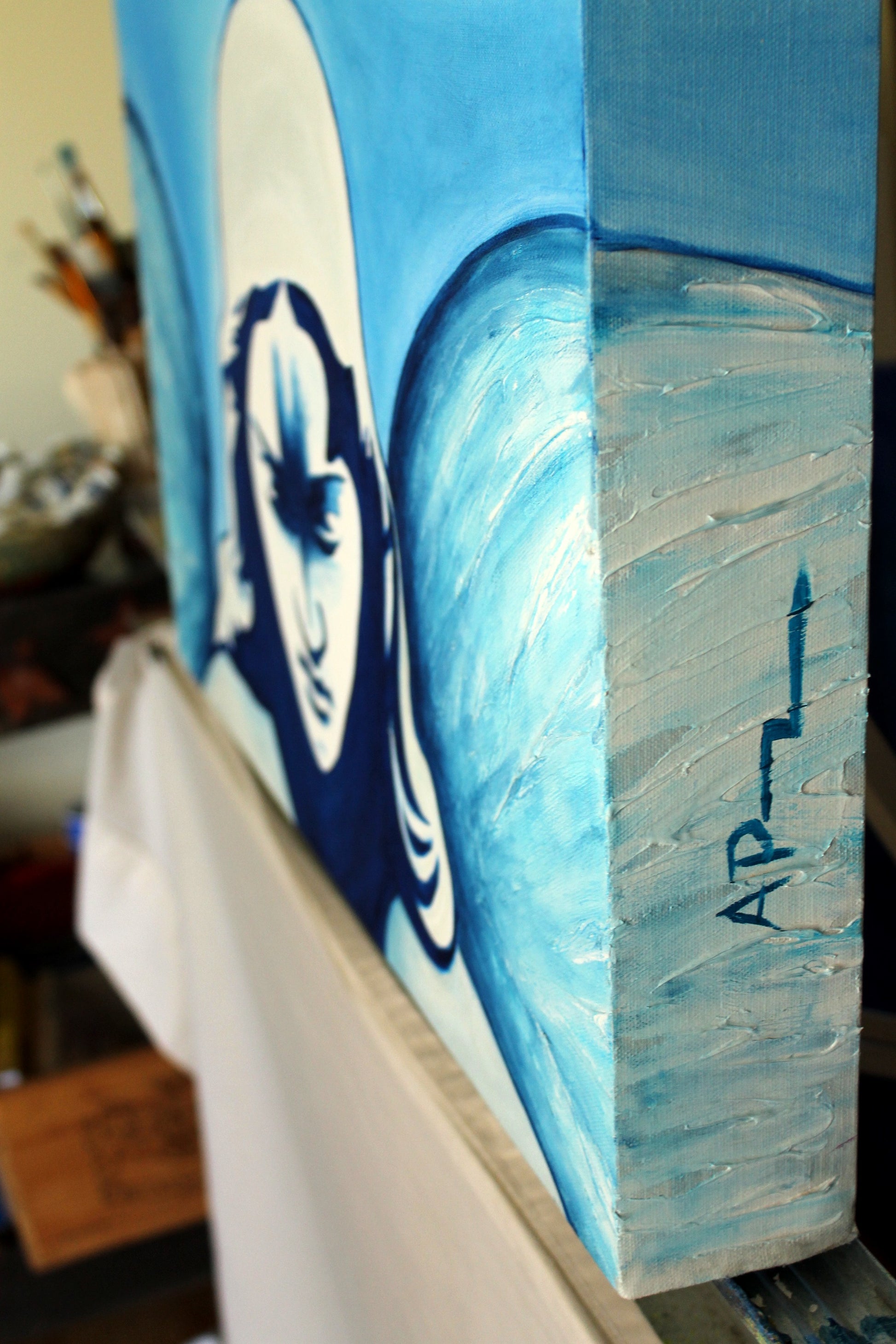 Ascension painting with a signature on a canvas