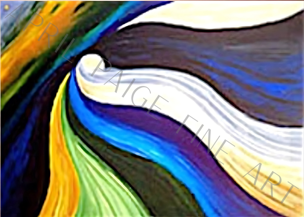Abstract art with wavy lines in various colors and 'PAIGE FINE ART' branding.