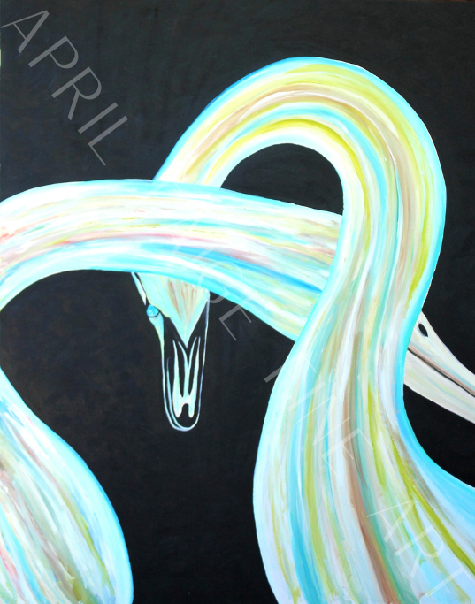 Colorful abstract design with Swans with a black background