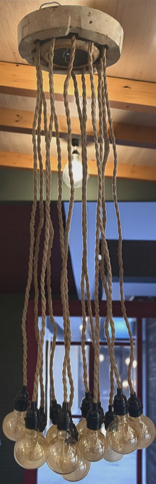 Vintage Chevy Hubcap, Edison Bulb Pendant Light